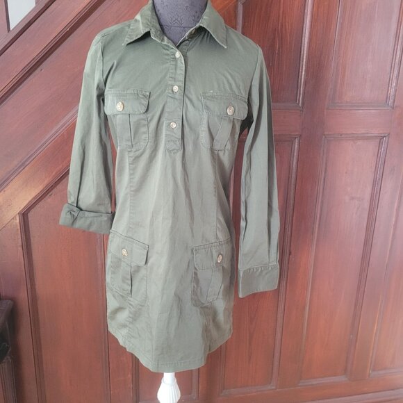 Old Navy Womens Army Green Long-Sleeve Utility Shirt Dress With Pockets Size S - Picture 1 of 4
